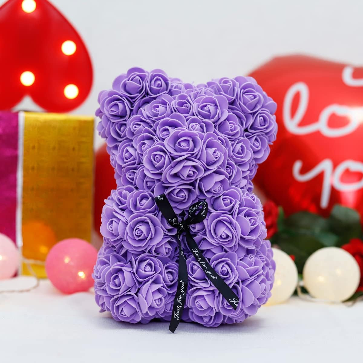 Rose Bear Gift for Women, Flower Bear Mom Birthday Gifts from Daughter Son, Rose Teddy Bear Valentines Day Gifts for Girlfriend, for Wife Mom(Purple)