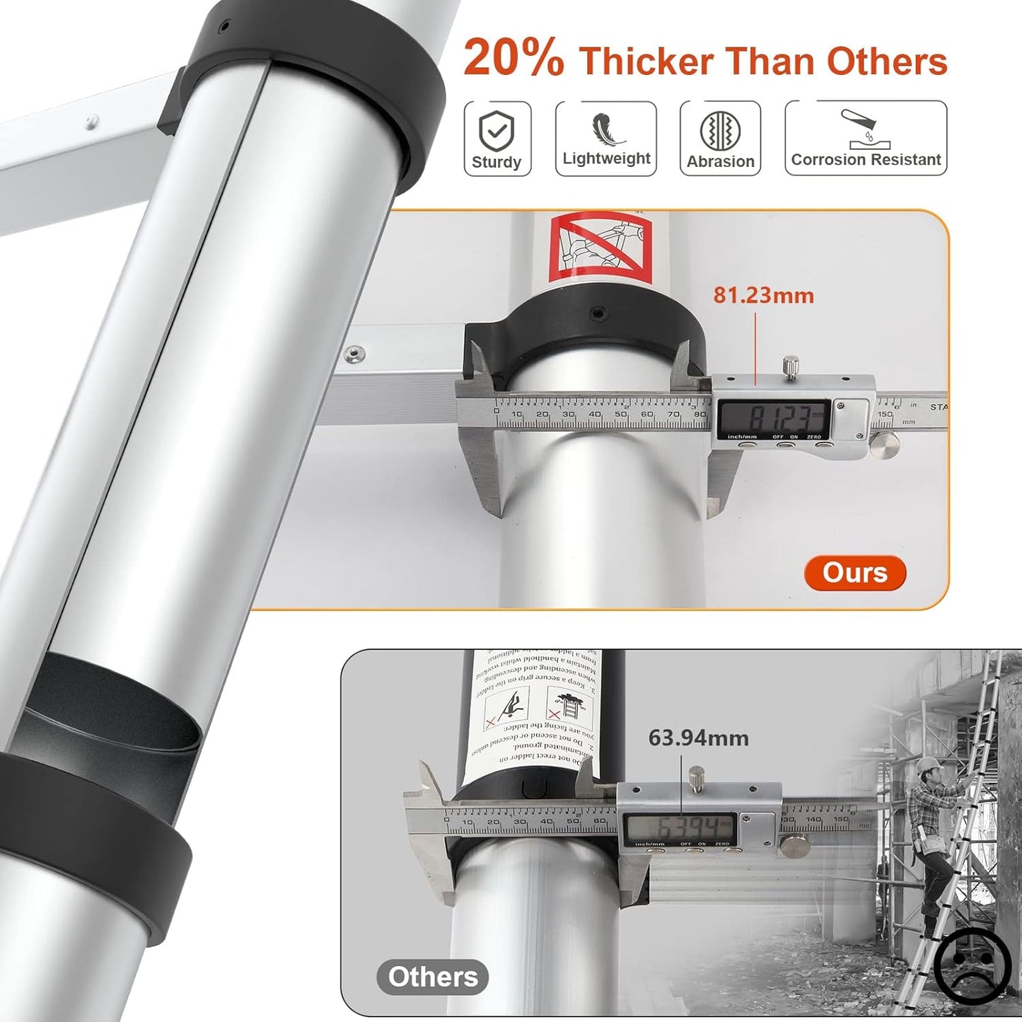 Telescoping Ladder, 8.5Ft Extension Ladder Telescopic Stepladder One-Button Retraction 330Lbs Max Capacity, Multi Position RV Ladder for Indoor & Outdoor Work