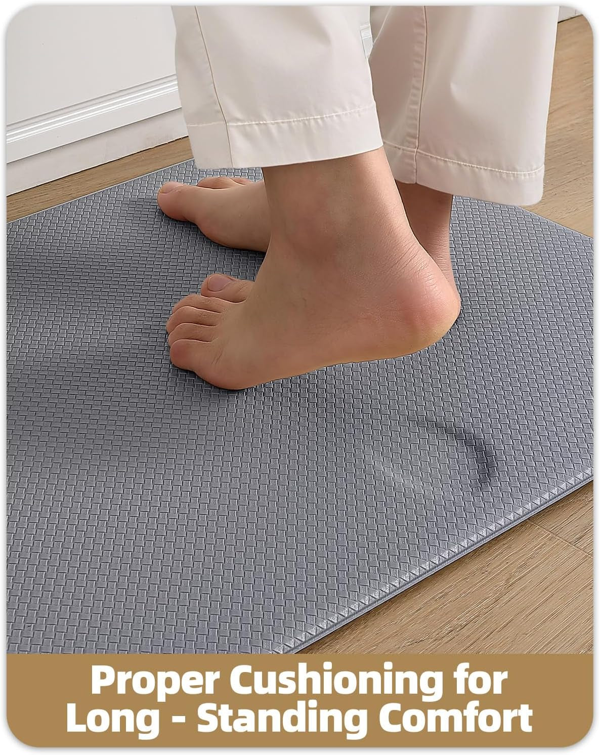 anti Fatigue Cushion Padded Kitchen Mat for Floor - 17X29+17X59,Easy Clean, Waterproof & Oil Proof, anti Slip, Foam Rubber Runner Rug for Front Sink Comfort Standing, Grey Set of 2