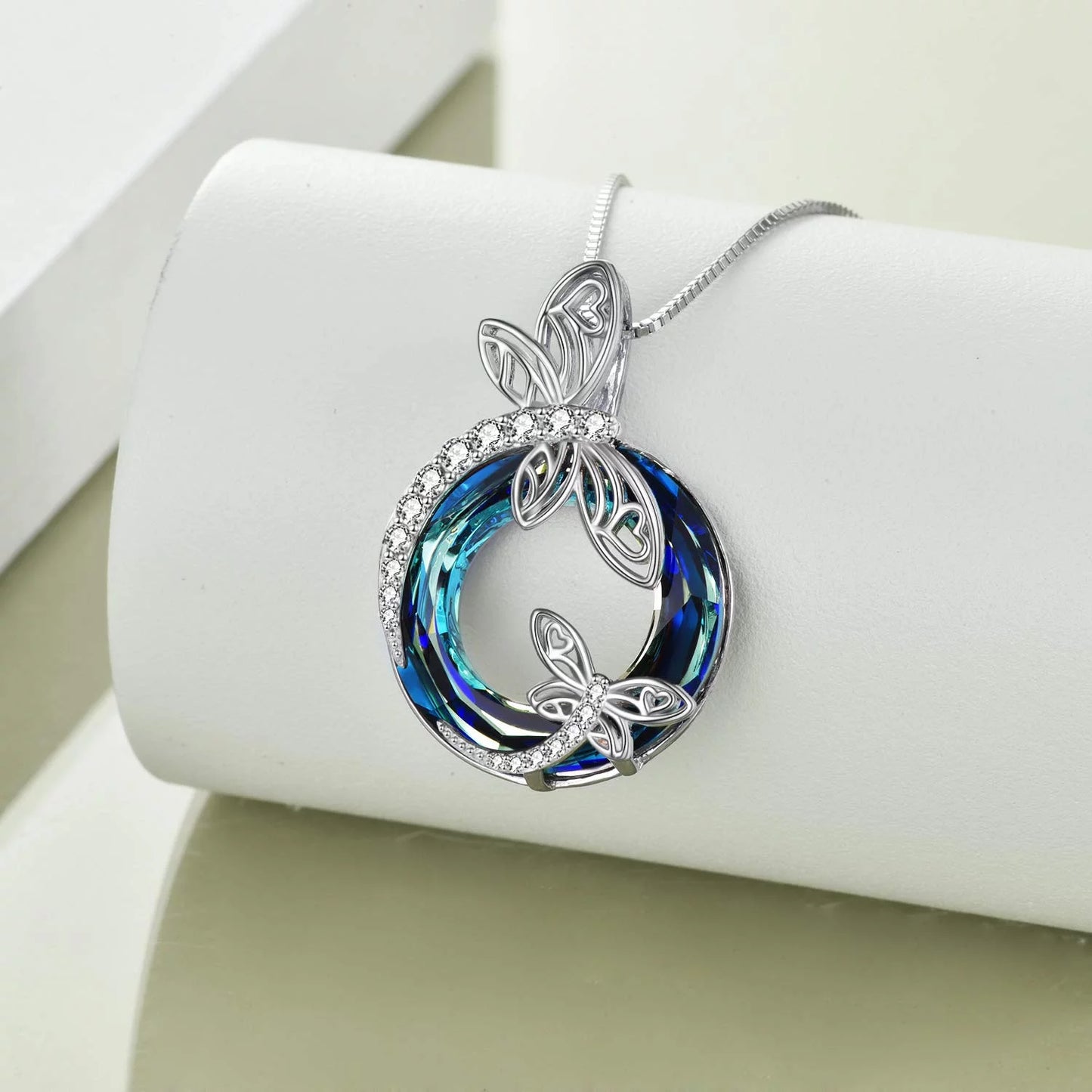 S925 Sterling Silver Dragonfly Necklace with Blue Crystal Hypoallergenic Birthday Graduation Gifts for Women Mom Daughter