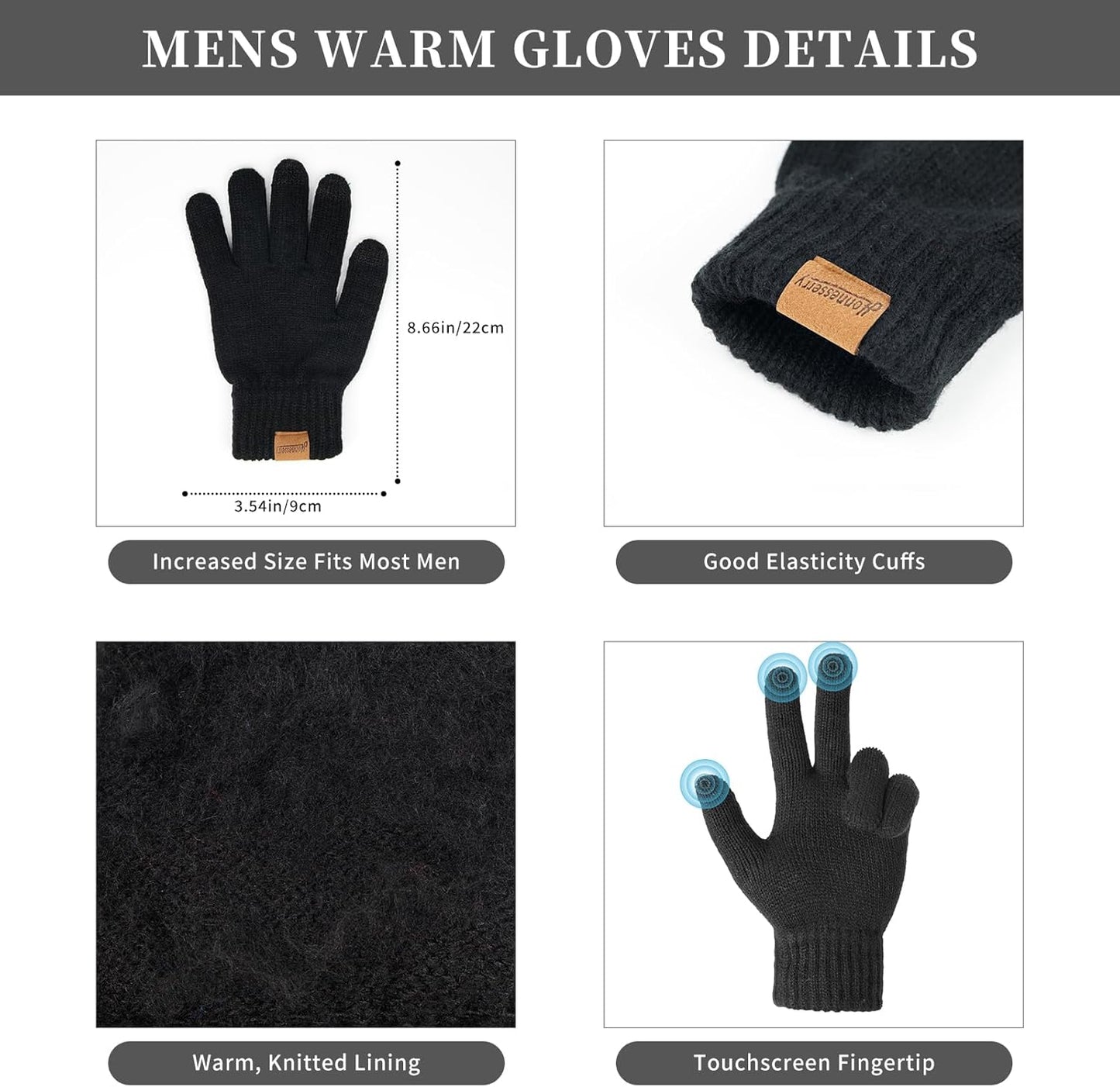 Winter Hats Scarf for Men with Touchscreen Gloves Men'S Scaves and Beanie Hat Themal Glove Set for Men Women