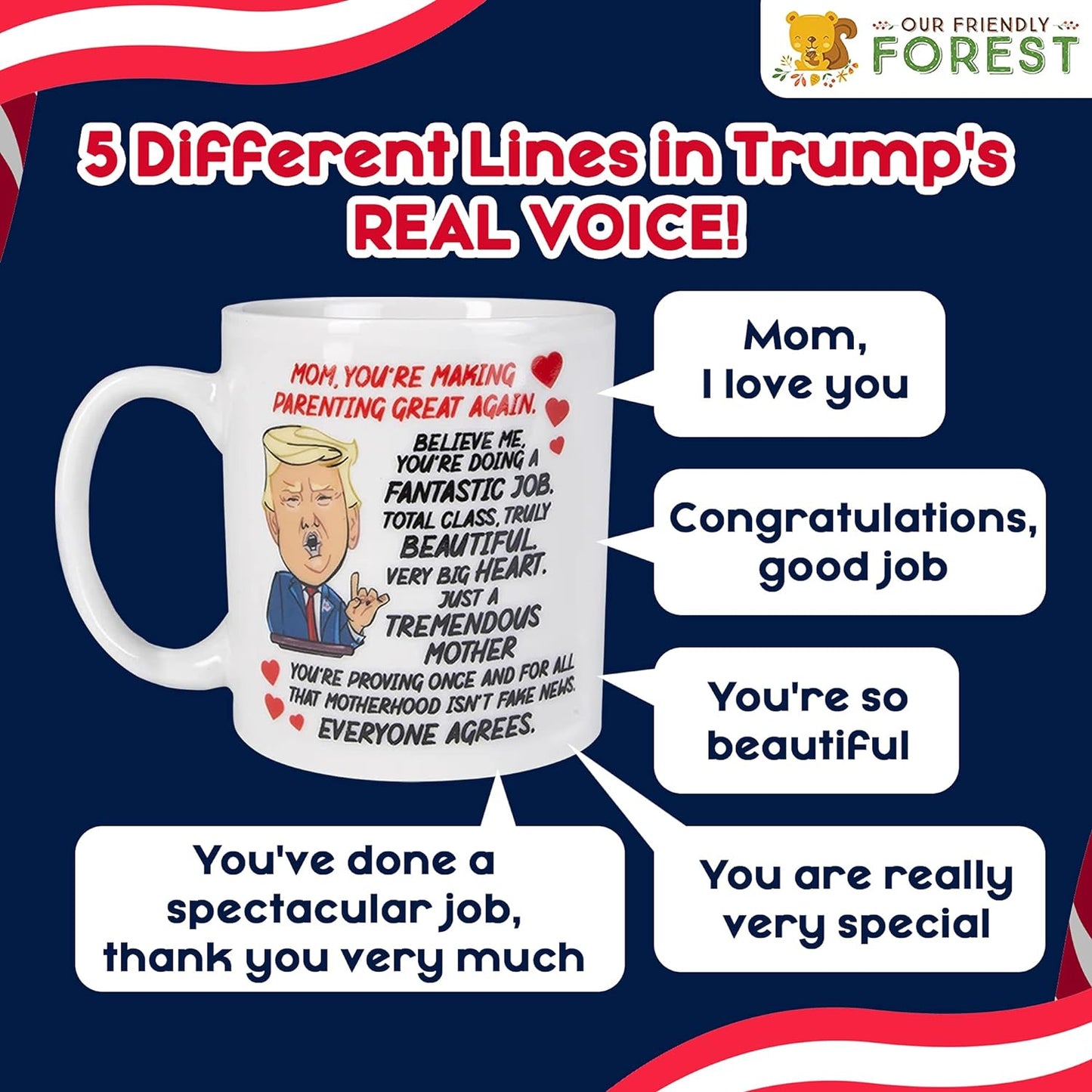 Talking Donald Trump Mug - Birthday Gifts for MOM from Daughter/Son/Husband - Moms Coffee Cup - Says 5 Lines in Trump'S REAL VOICE β Mommy Funny Mugs- Best Christmas, Mother'S Day, & Valentines Gift