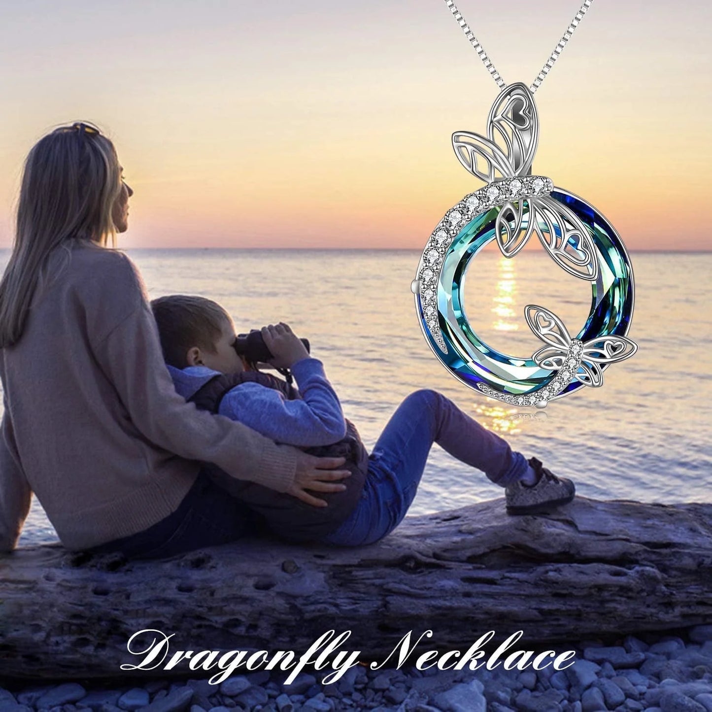 S925 Sterling Silver Dragonfly Necklace with Blue Crystal Hypoallergenic Birthday Graduation Gifts for Women Mom Daughter