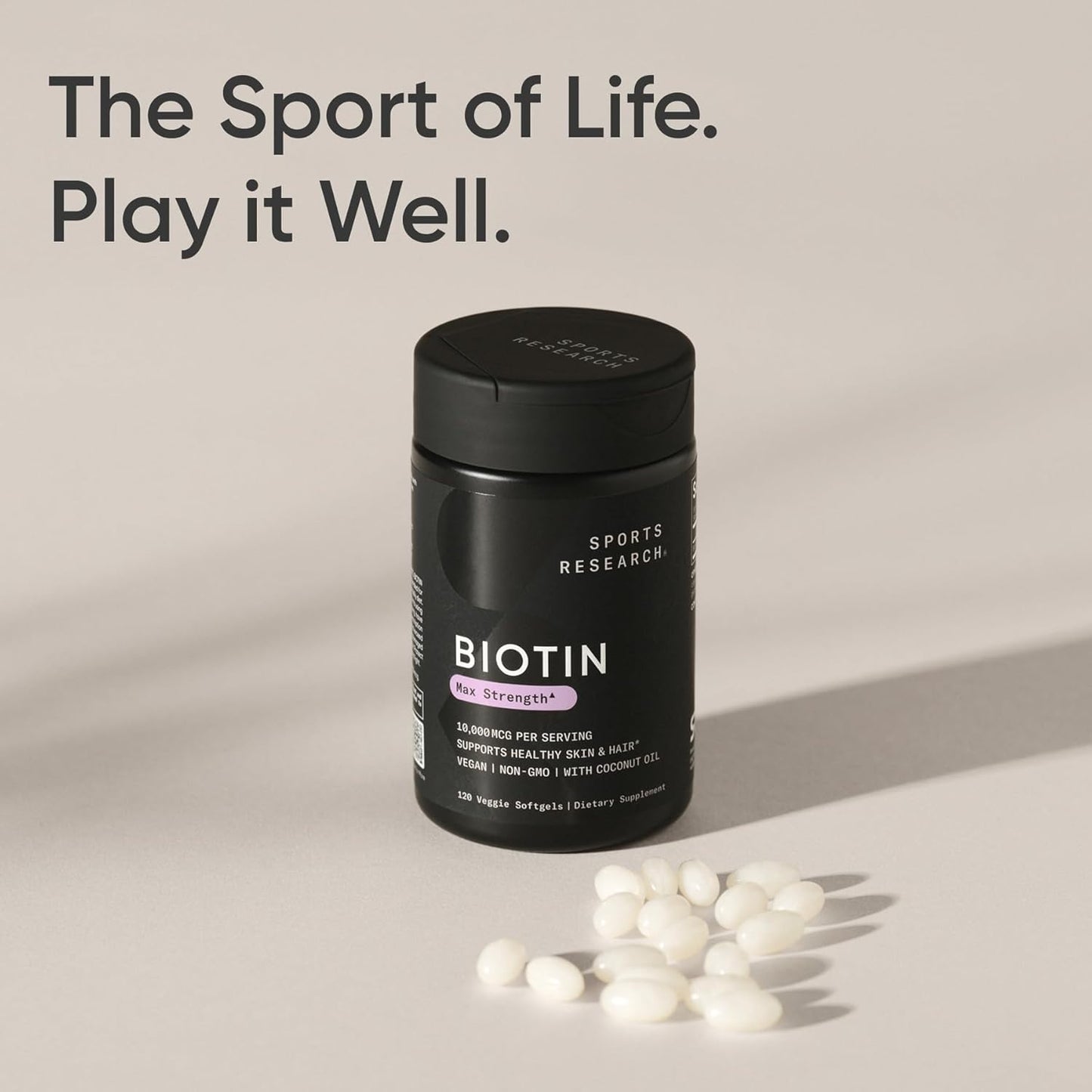 ® Biotin 10,000Mcg with Organic Coconut Oil - Biotin (Vitamin B7) for Healthy Skin and Hair Support* - for Women and Men - Vegan, Non-Gmo, Gluten & Soy-Free - 120 Veggie Softgels