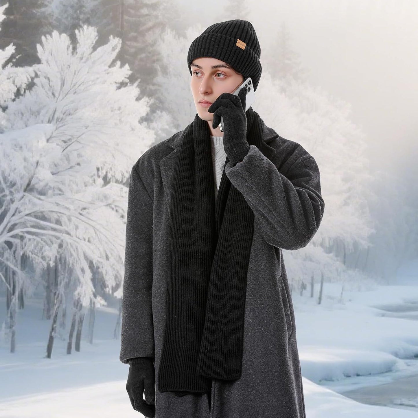 Winter Hats Scarf for Men with Touchscreen Gloves Men'S Scaves and Beanie Hat Themal Glove Set for Men Women