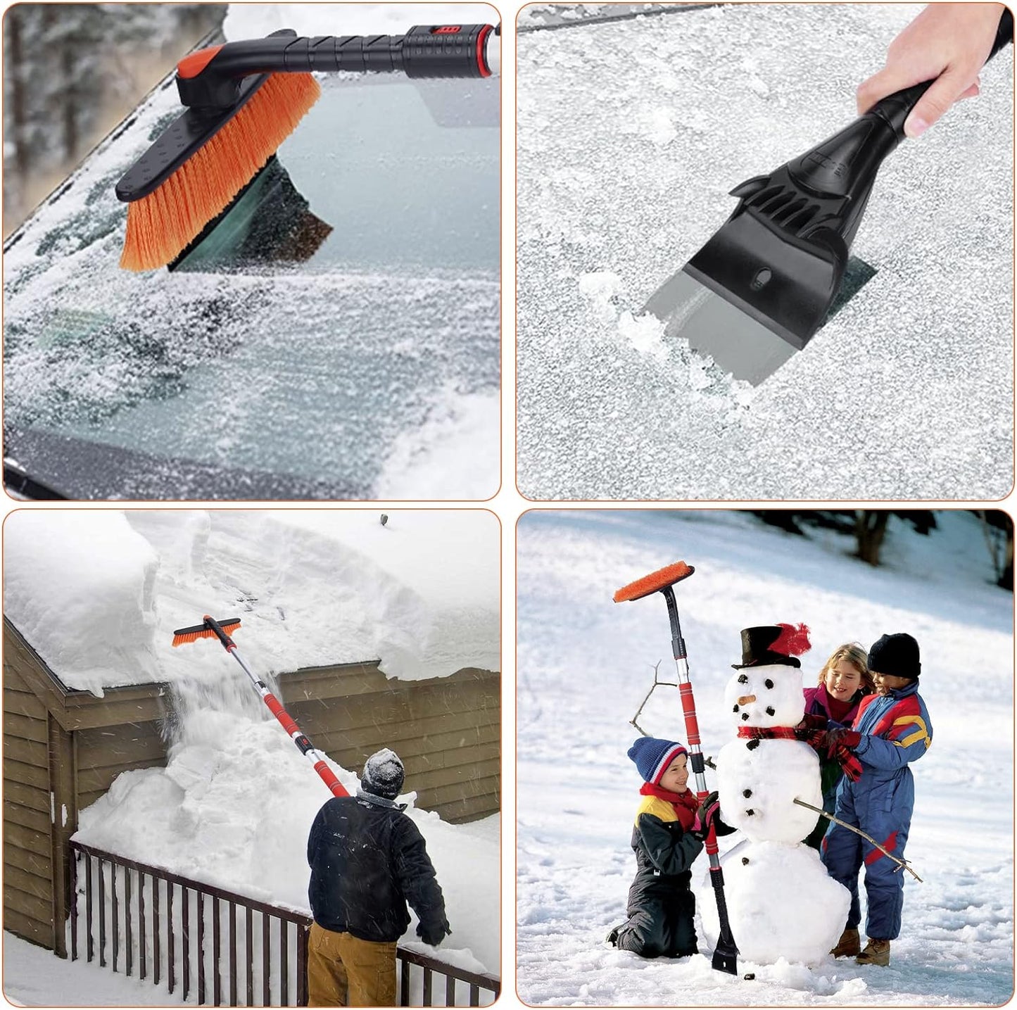 62.4" Extendable Snow Brush and Wider Ice Scraper (4.73" Width) with 360° Pivoting Brush Head, Snow Removal Tool Car Brush with Comfortable Foam Grip for Car Windshield, Trucks, Suvs