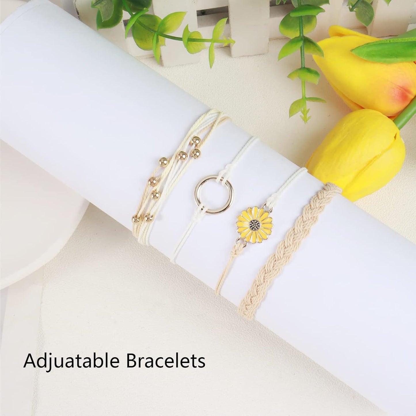 Friendship Bracelets for Women Sunflower Surfer Wave Blue Bracelet Adjustable String Anklet Beaded Stack Trendy Summer Jewelry for Women Birthday Gifts for Her Teen
