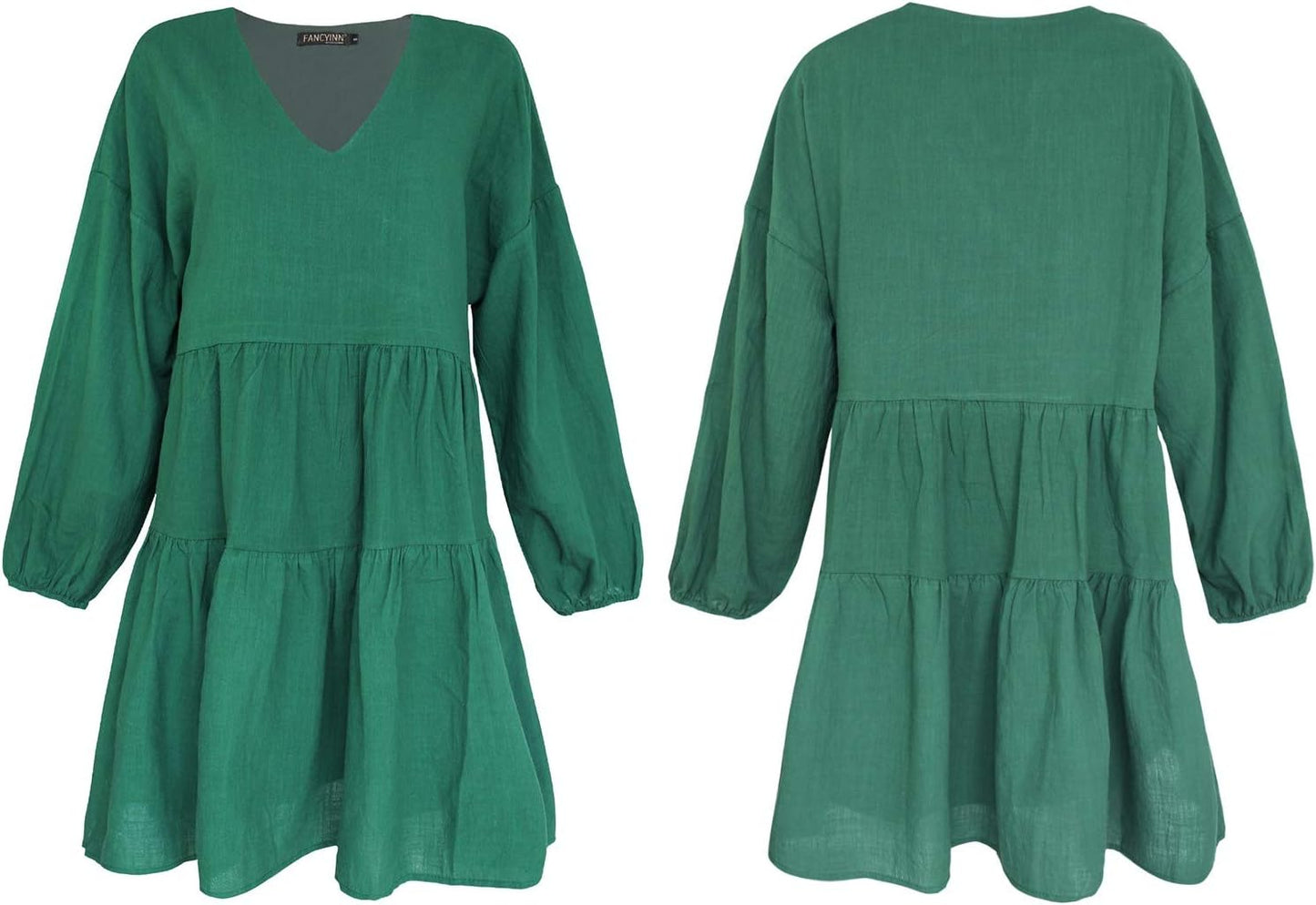 Cute Shift Tunic Dress for Women Ruffle Swing Babydoll Mini Long Sleevee Dress with Pockets