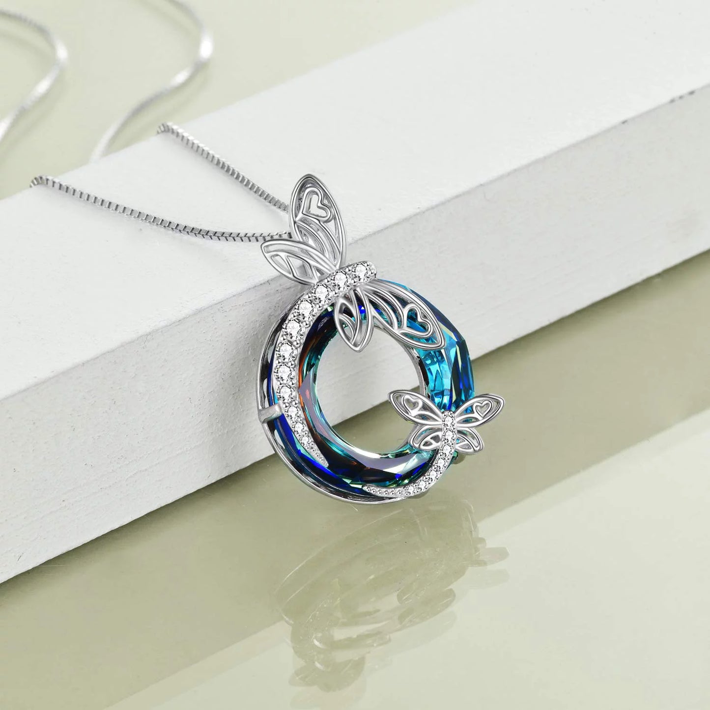 S925 Sterling Silver Dragonfly Necklace with Blue Crystal Hypoallergenic Birthday Graduation Gifts for Women Mom Daughter