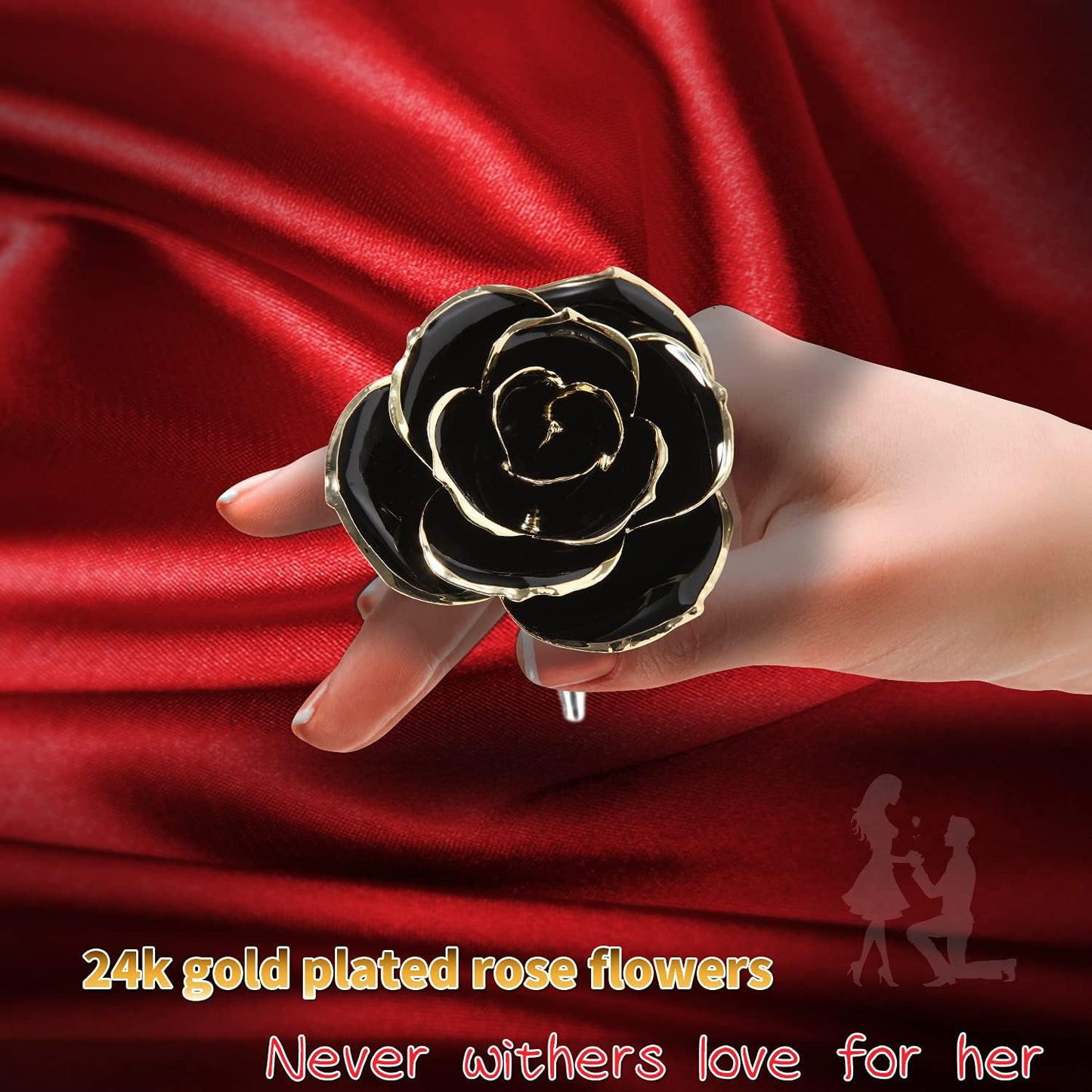 Gold Real Rose, Gold Dipped Rose Made from Real Rose Best Gifts for Her and Great Gifts for Girlfriend, Black with Stand
