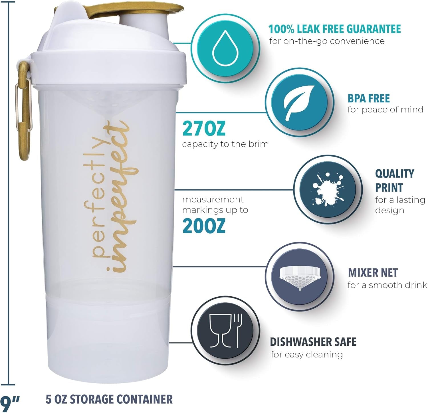 Shaker Bottle with Motivational Quotes | 27 Ounce Protein Shaker Cup | Attachable Container Storage for Protein or Supplements | Perfect Fitness Gift | Two Pack - Rise + I Am