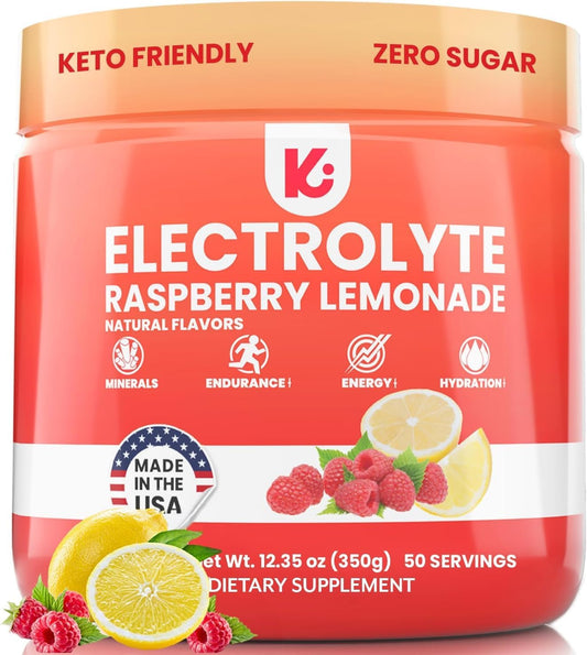 Electrolytes Powder – Raspberry Lemonade Flavor – No Sugar Hydration Supplement with Magnesium, Potassium, Sodium – 50 Servings – Keto, Vegan, Fasting-Friendly, Zero Calorie Electrolyte Drink