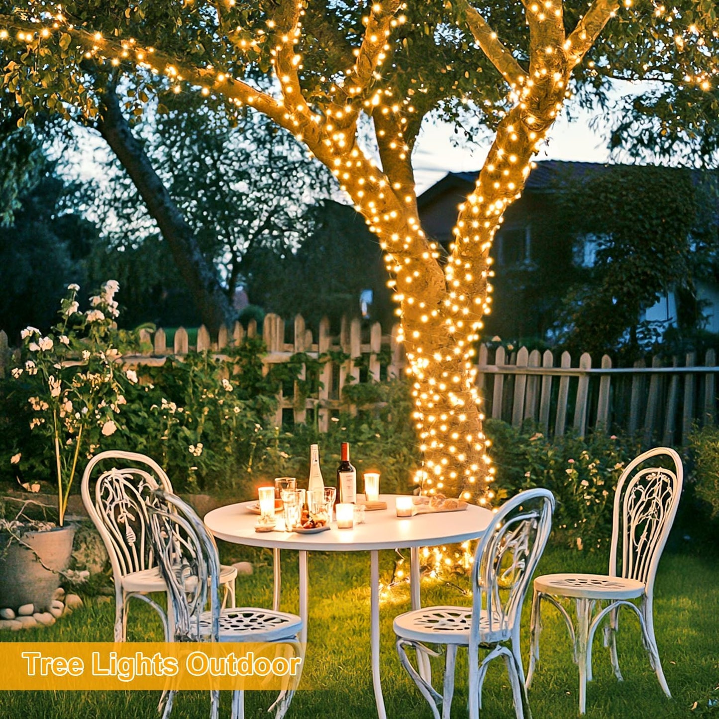 168FT 600 LED Christmas Lights Outdoor Waterproof 8 Modes Indoor String Lights for outside Warm White Christmas Tree Lights Plug in for Bedroom Wedding Party Holiday Classroom Decorations