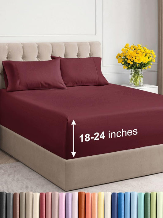 Extra Deep Twin Sheet Set - 4 Piece Breathable & Cooling Sheets - Hotel Luxury Bed Sheets Set - Easy & Secure Fit - Soft, Wrinkle Free & Comfy Sheets Set - Burgundy Sheet Set with Extra Deep Pockets