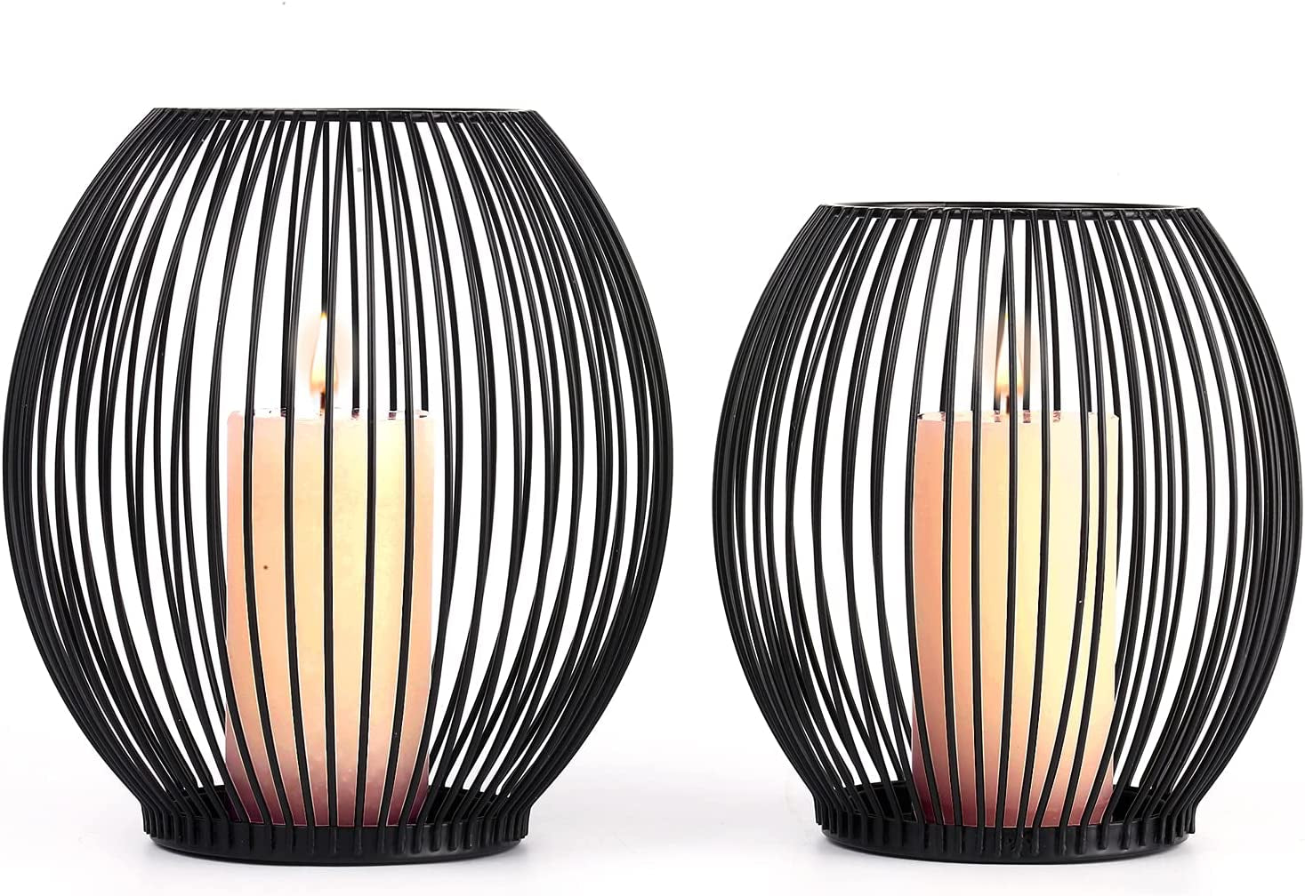 Outdoor Candle Holder Decor Set - Black Candle Holder - Candles Holders for Table Centerpiece - Hurricane Candles Holder for Pillar Candles Cage Candle Holders Black Wire Decorative