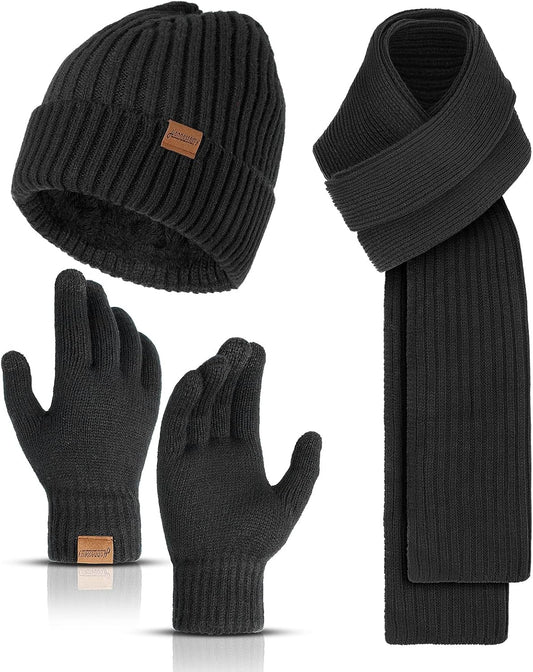 Winter Hats Scarf for Men with Touchscreen Gloves Men'S Scaves and Beanie Hat Themal Glove Set for Men Women