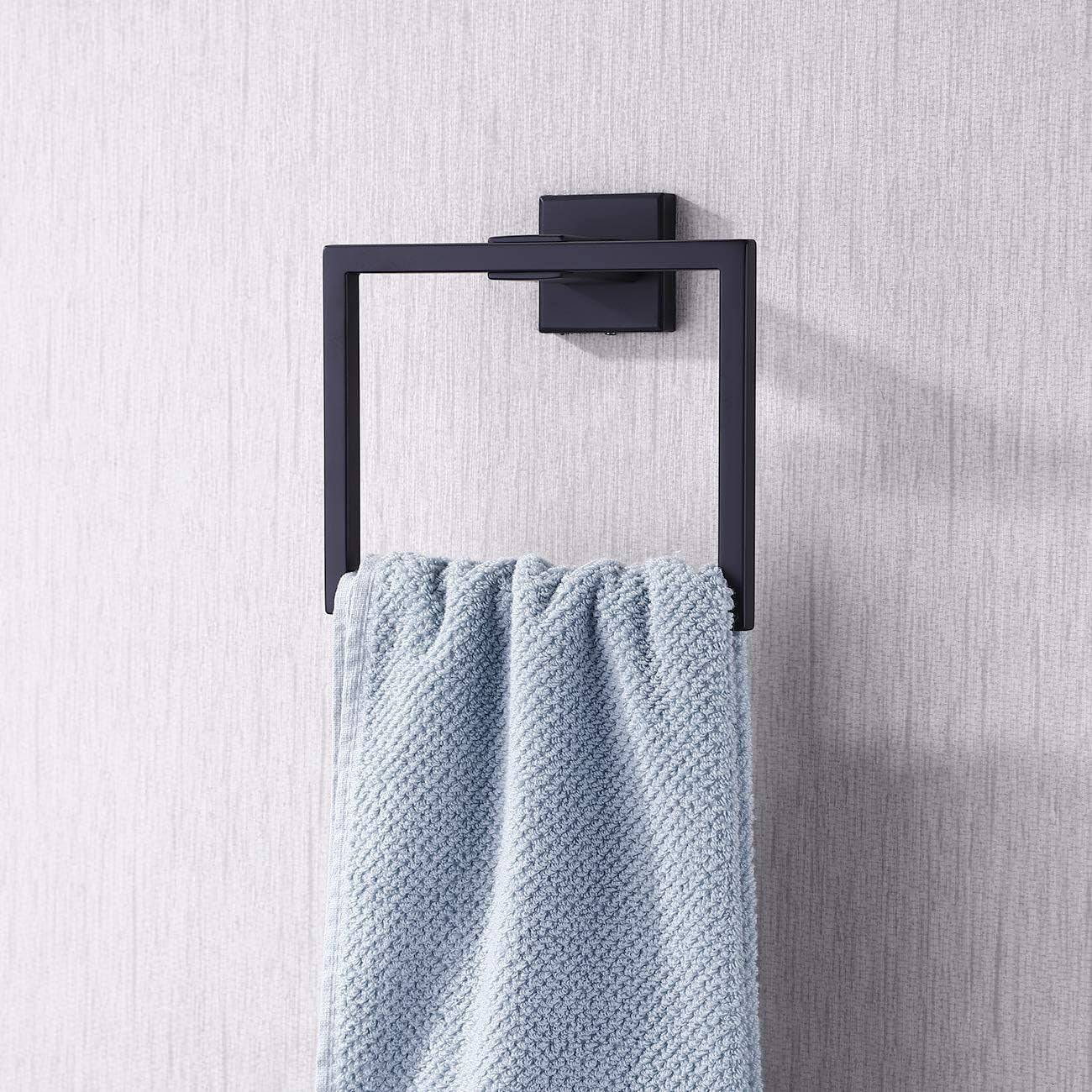 Bathroom Towel Ring SUS 304 Stainless Steel Shower Towel Hanger Holder Modern Square Style Wall Mount Matte Black Finish, A2480-BK