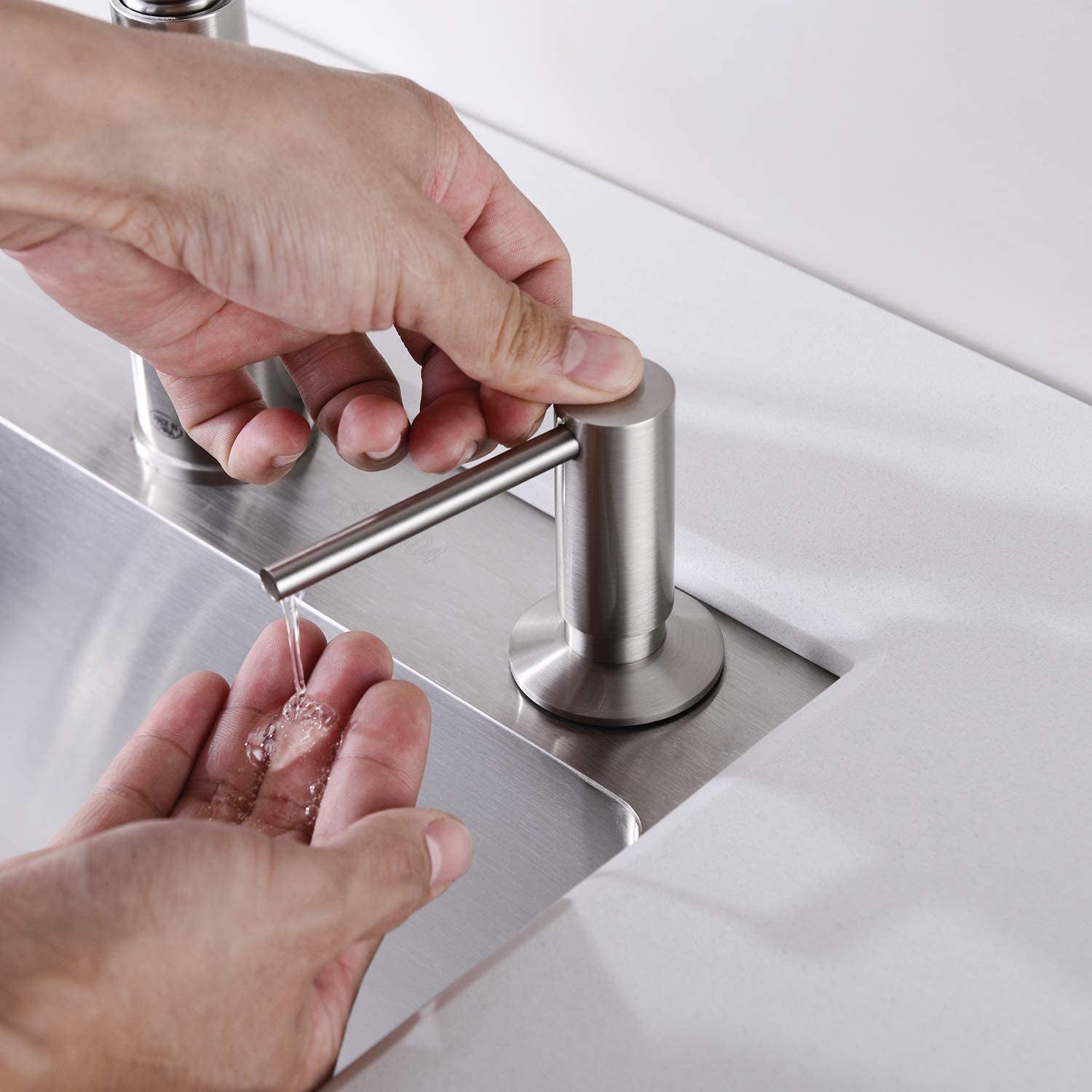 Built in Sink Soap Dispenser, Spot Resist Solid Brass Deck Mounted Kitchen Lotion or Soap Dispenser,Brushed Nickel,Kitchen Sink Soap Dispenser Refill from the Top