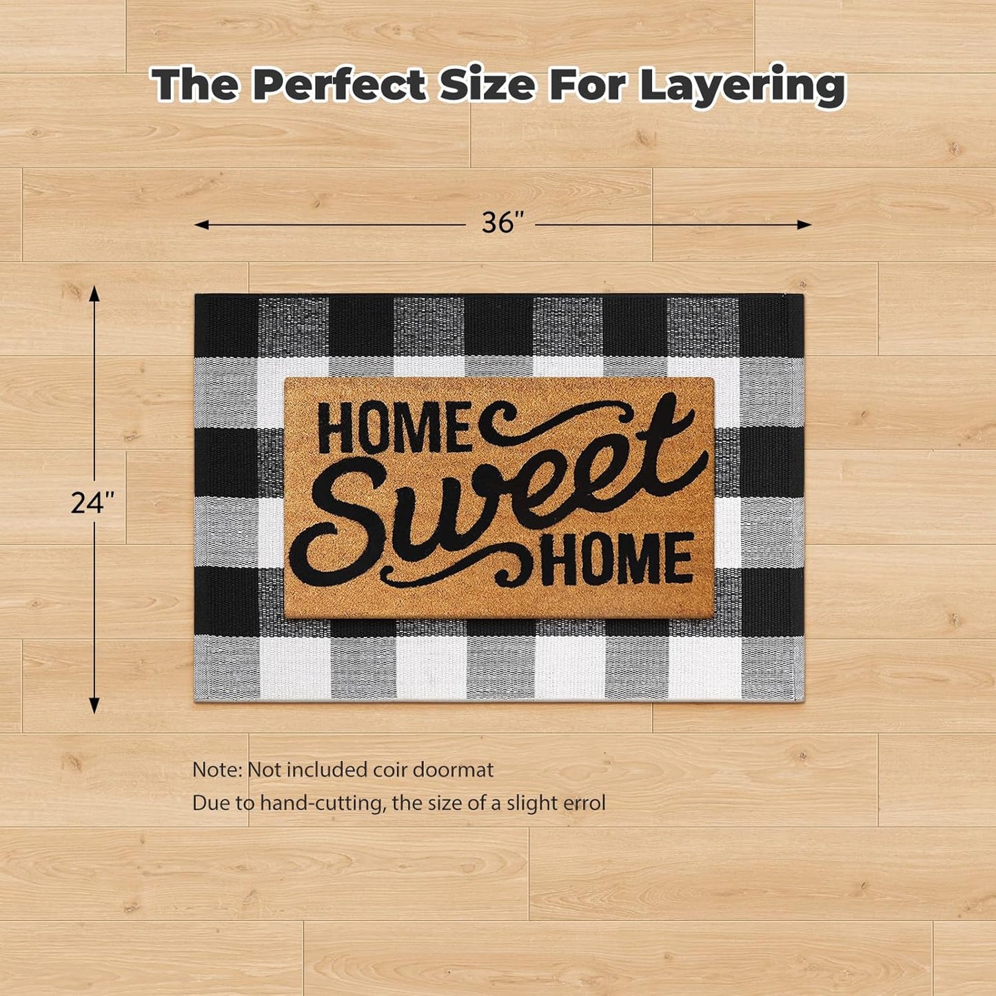 Buffalo Plaid Front Porch Rug, Small Black White 2X3 Outdoor Door Mat, Washable Woven Checkered Entryway Rugs, Welcome Layered Doormats for Farmhouse Kitchen/Bathroom/Patio