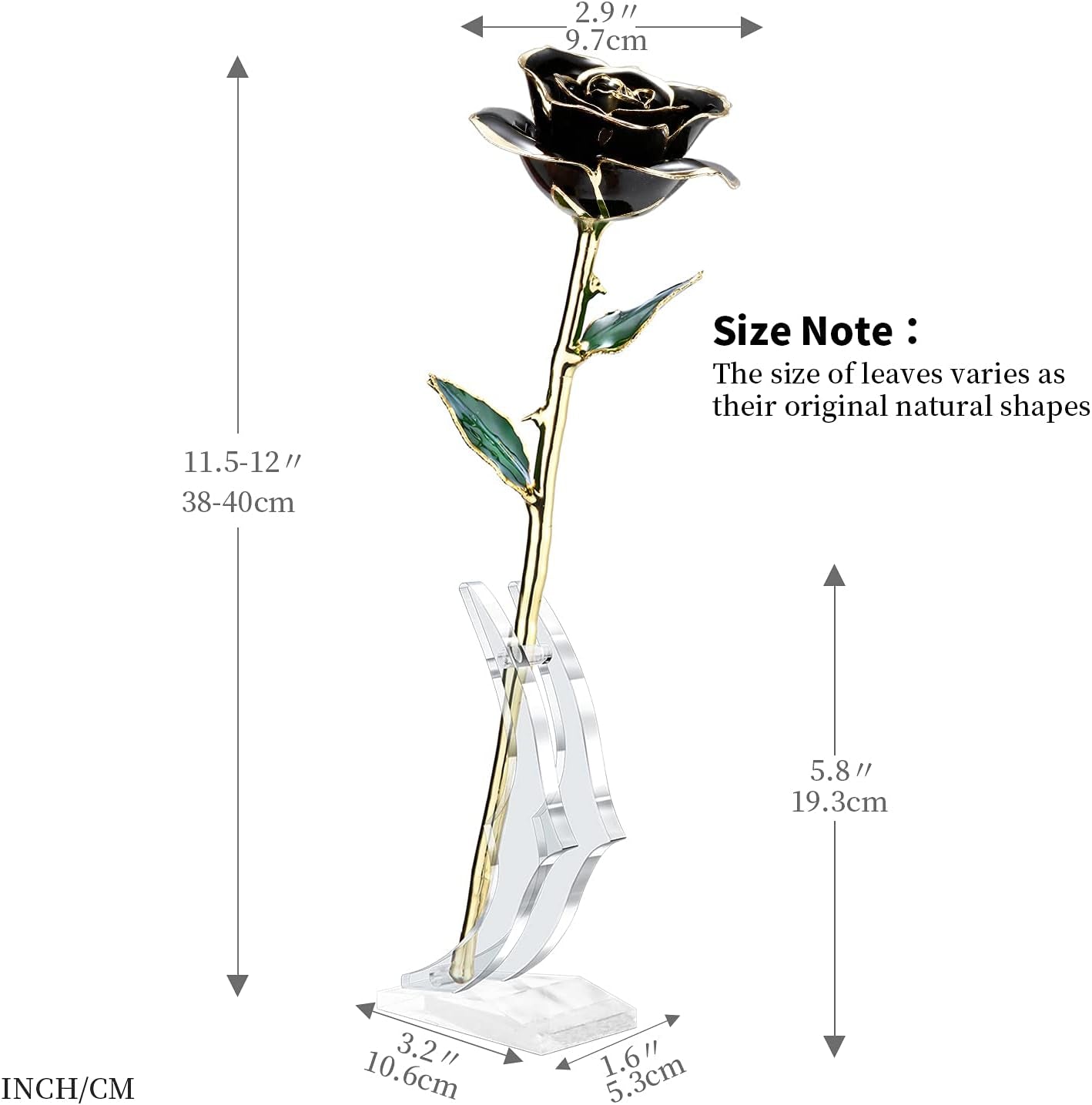 Gold Real Rose, Gold Dipped Rose Made from Real Rose Best Gifts for Her and Great Gifts for Girlfriend, Black with Stand