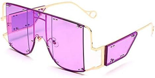 Oversized Fashion Square Sunglasses Women New Mirror Men Shades Glasses Luxury Metal Rivet Trend Unique Female Eyewear Purple