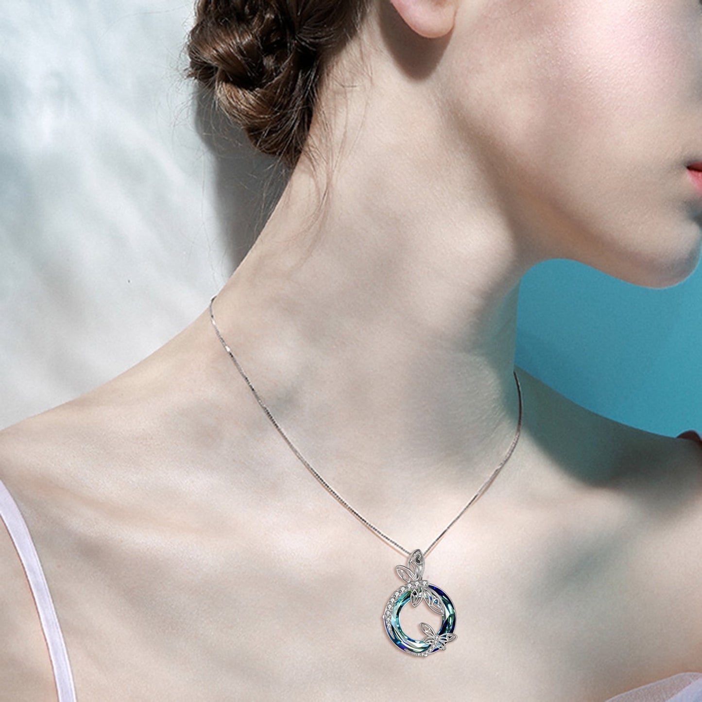 S925 Sterling Silver Dragonfly Necklace with Blue Crystal Hypoallergenic Birthday Graduation Gifts for Women Mom Daughter
