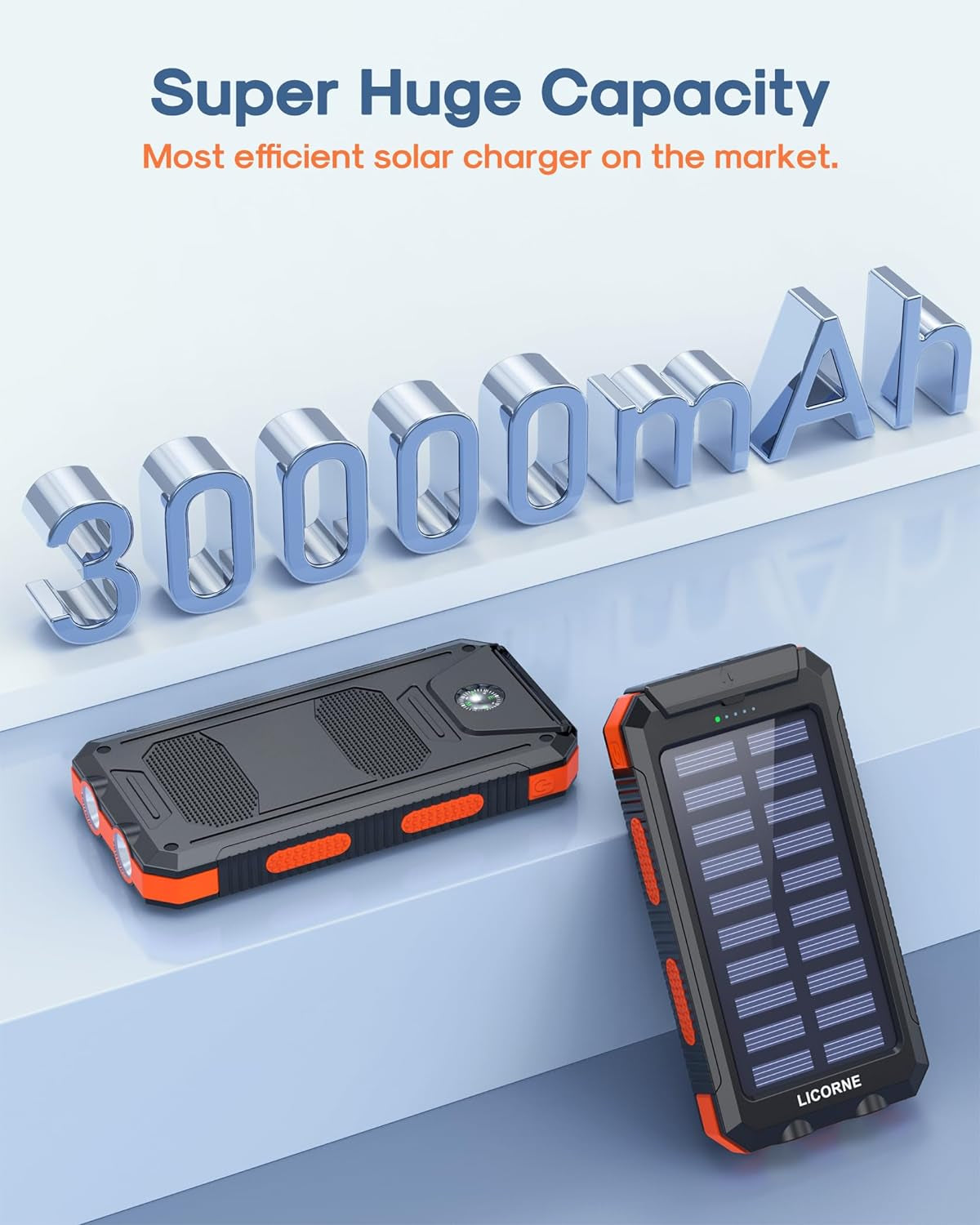 Solar Charger Power Bank Fast Charging - 30000Mah Portable Solar Phone Battery Panel Charger, QC3.0 Dual USB Port Battery Pack Charger for All Cell Phones & Electronic Devices (OG)